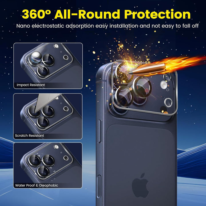 TQLGY 3 Pack Camera Lens Protector for iPhone 17 Pro 6.3", 9H Tempered Glass, HD Clear, Anti-Scratch, Strong Adhesion, Case Friendly, Easy Installation