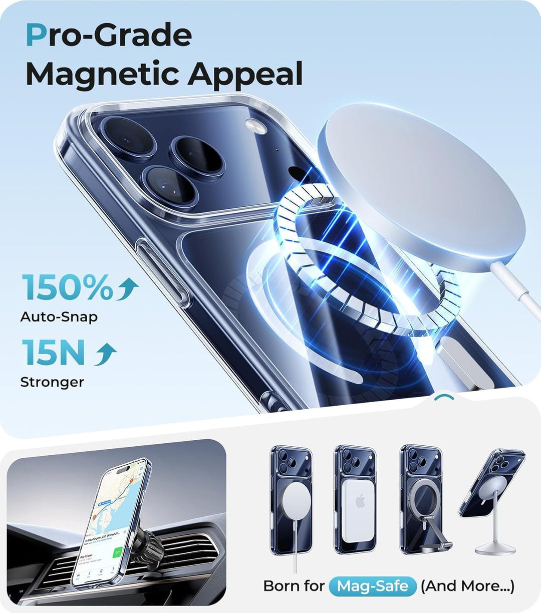 Case for iPhone 17 Pro Max: Magnetic Case for iPhone 17 Pro Max Compatible with MagSafe - Anti Yellowing Anti Scratch Shockproof Phone Bumper Cover - 6.9 Inch (Clear)