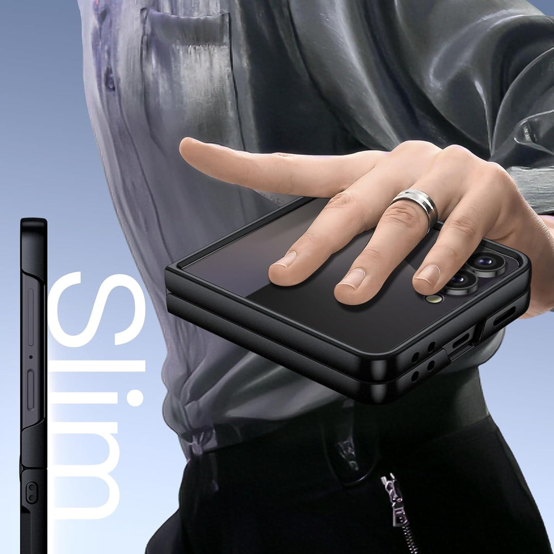 JETech Case for Samsung Galaxy Z Flip 7 2025 with Built-in Front Tempered Glass Screen Protector, Hard PC Slim Shockproof Anti-Scratch Protective Phone Cover (Black)