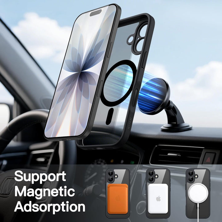 iPhone 17 Case with Built-in Tempered Glass Screen Protector and Camera Control Button, Compatible with MagSafe, 360 Degree Full Body Cover (Black)