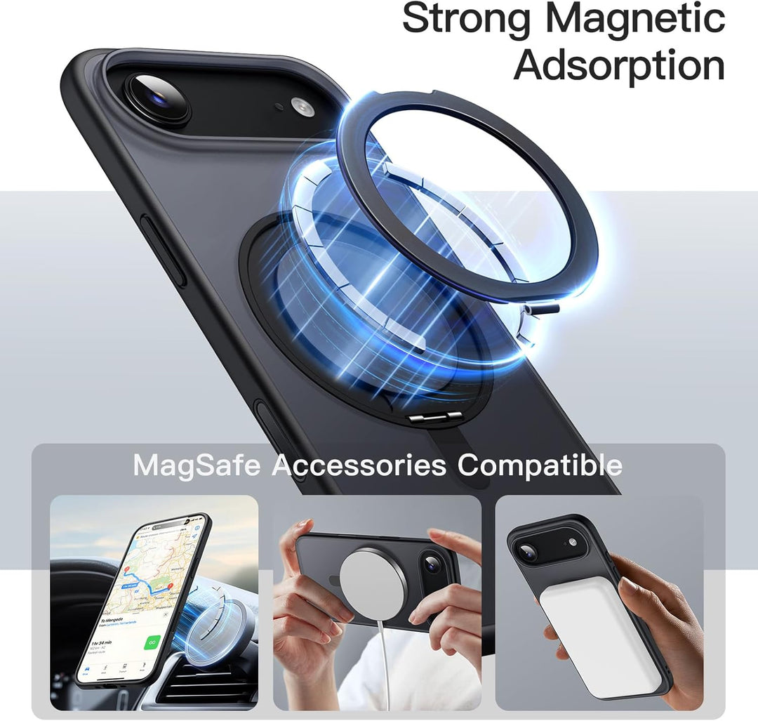 JETech 360 Degree Rotatable Ring Case for iPhone 17 Air with Camera Control Button, Compatible with MagSafe, Slim Shockproof Phone Cover with Stand & Ring Holder, 6.5-Inch Display (Black)