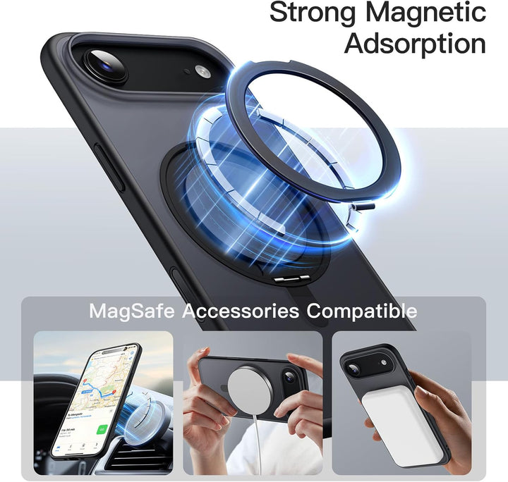 JETech 360 Degree Rotatable Ring Case for iPhone 17 Air with Camera Control Button, Compatible with MagSafe, Slim Shockproof Phone Cover with Stand & Ring Holder, 6.5-Inch Display (Black)