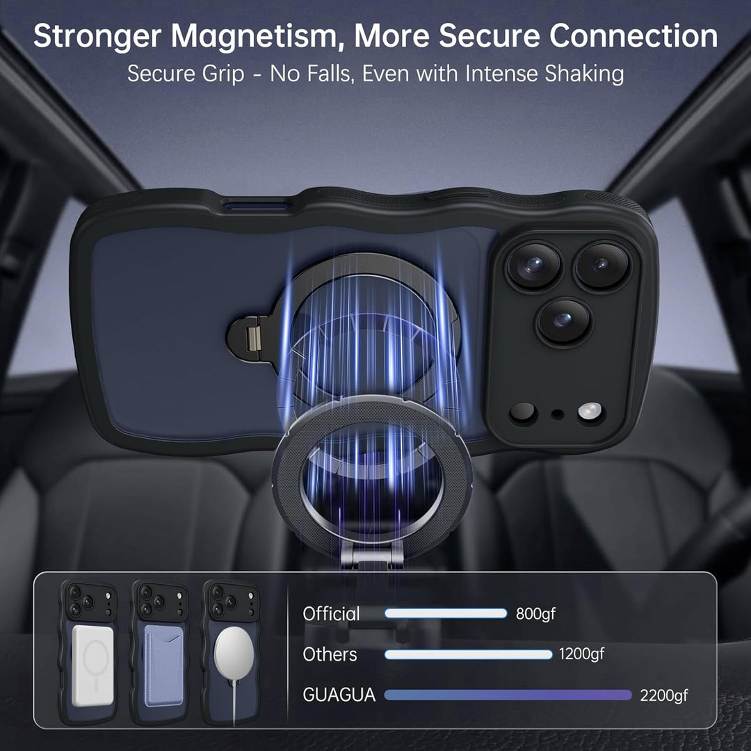 Telaso Case for iPhone 17 Pro Max, Compatible with Magsafe 360° Rotatable Ring Stand Wavy Frame Slim Translucent Matte Cover Magnetic Shockproof Skin-Friendly Phone Case for iPhone 17 Pro Max, Black