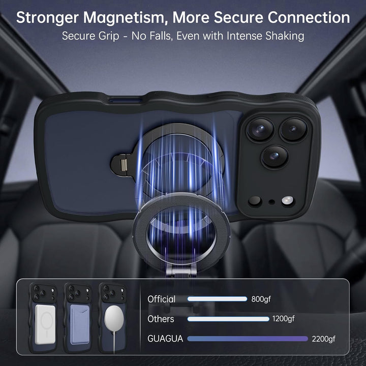 Telaso Case for iPhone 17 Pro Max, Compatible with Magsafe 360° Rotatable Ring Stand Wavy Frame Slim Translucent Matte Cover Magnetic Shockproof Skin-Friendly Phone Case for iPhone 17 Pro Max, Black