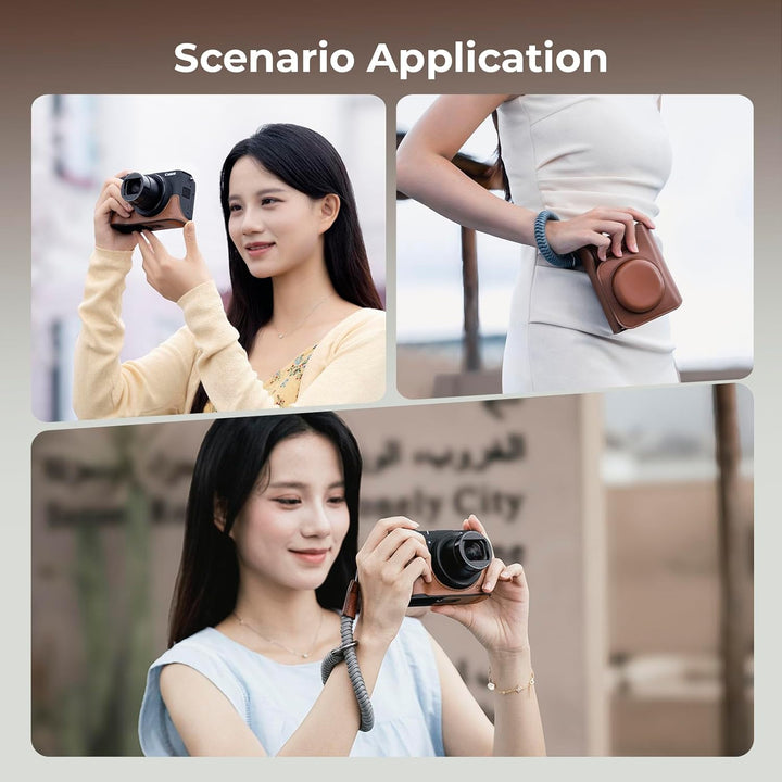 SmallRig Leather Case Kit for Canon PowerShot V1, Including Half Leather Case, Flip Case Cover, Wrist Strap & Furry Windscreen, Portable and Protecting (Brown) -5385