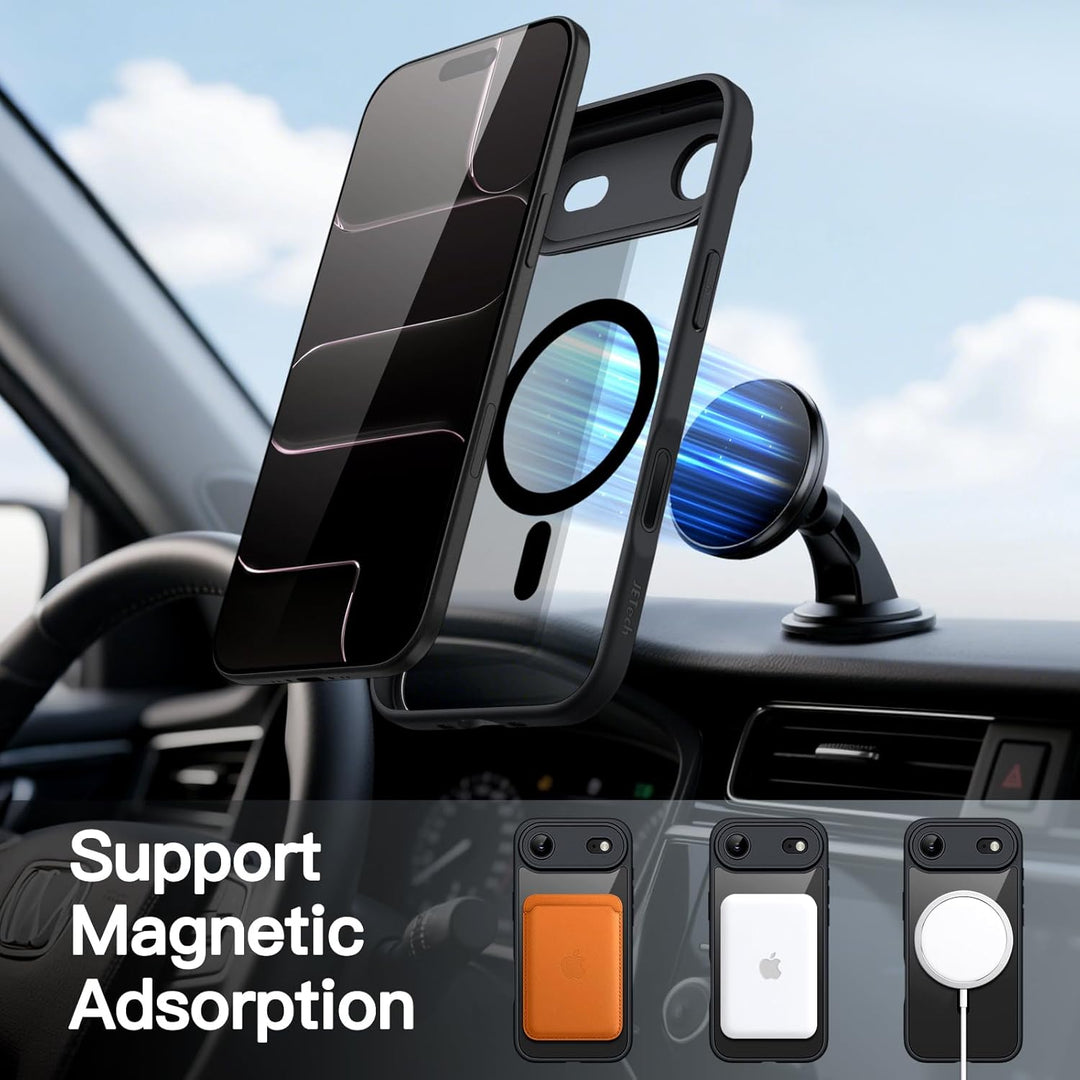 JETech Case for iPhone 17 Air with Built-in Tempered Glass Screen Protector and Camera Control Button, Compatible with MagSafe, 360 Degree Full Body Cover, 6.5-Inch Display (Black)