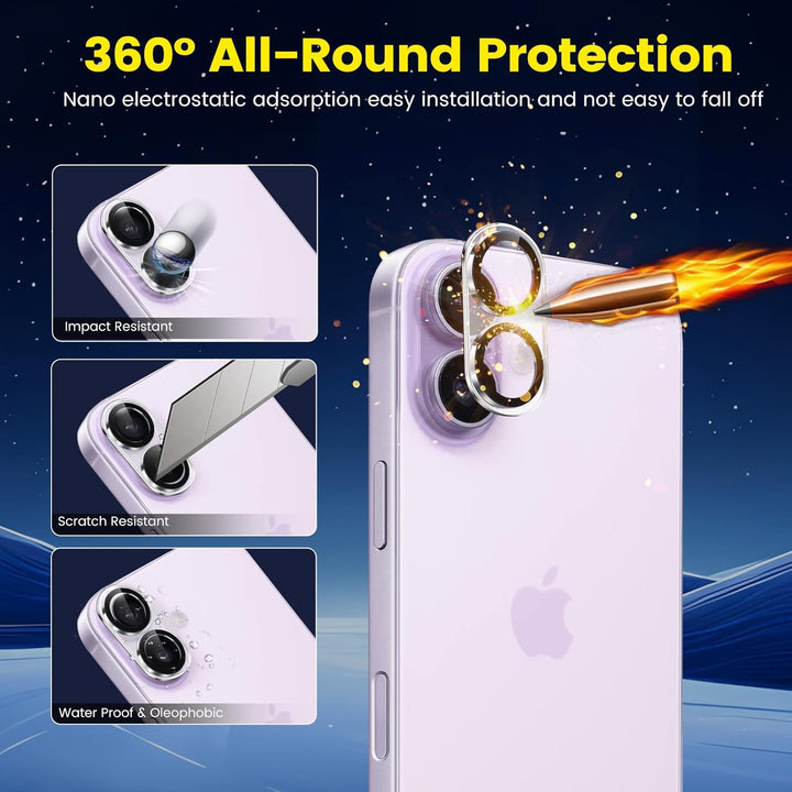 TQLGY 3 Pack Camera Lens Protector for iPhone 17 6.3", 9H Tempered Glass, HD Clear, Anti-Scratch, Strong Adhesion, Case Friendly, Easy Installation