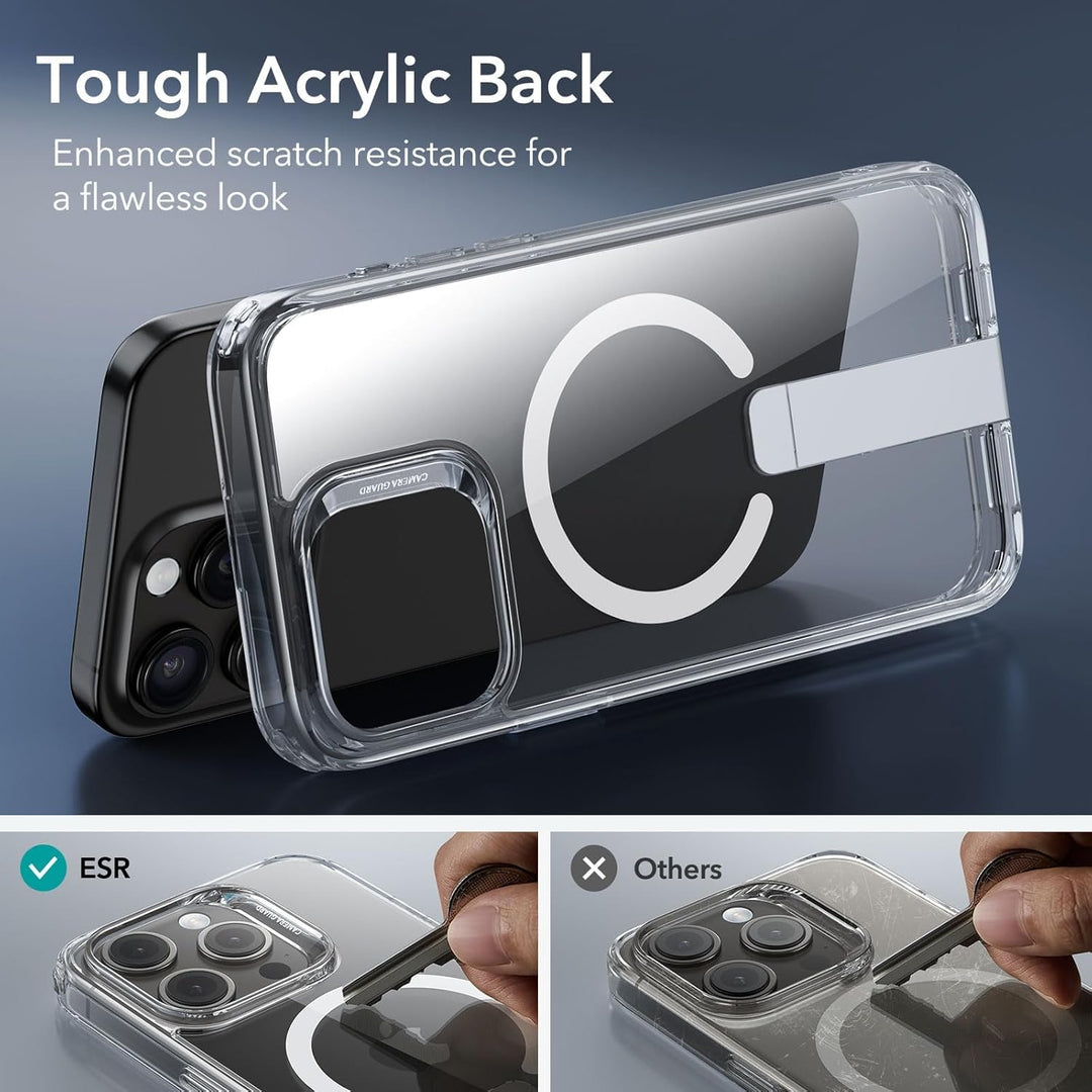 ESR for iPhone 15 Pro Max Case with Kickstand, Military-Grade Shockproof Protection, Magnetic Fully Adjustable Flickstand Phone Case, Compatible with MagSafe Accessories, Boost Series, Clear