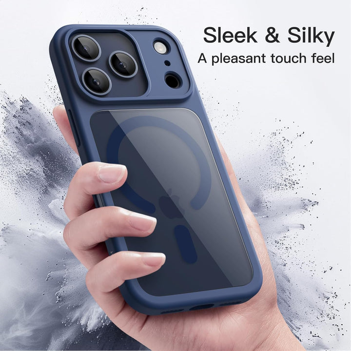 JETech Magnetic Case for iPhone 17 Pro 6.3-Inch Compatible with MagSafe, Shockproof Phone Bumper Cover, Solid Color Matte TPU Frame, Anti-Scratch Clear Back (Dark Blue)