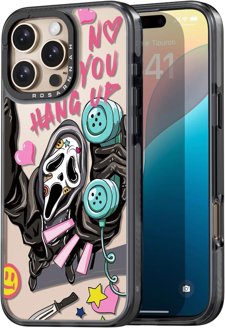 Cute Funny Skeleton Phone Cases for iPhone 16 Pro Max - Durable Shockproof 6.6 ft Drop Impact Case (Black Halloween Horror Design)