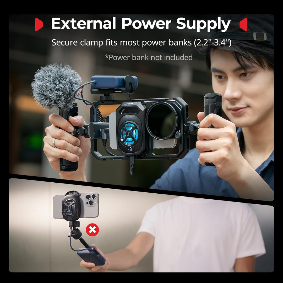 SmallRig Universal Hyper Chill Cooling Phone Cage for iPhone/Android, with 15W Active Cooler & 2-in-1 USB-C Adapter & Power Bank Holder, Compatible 2.5-3.1" Phones, Live Streaming Video Shooting-5275