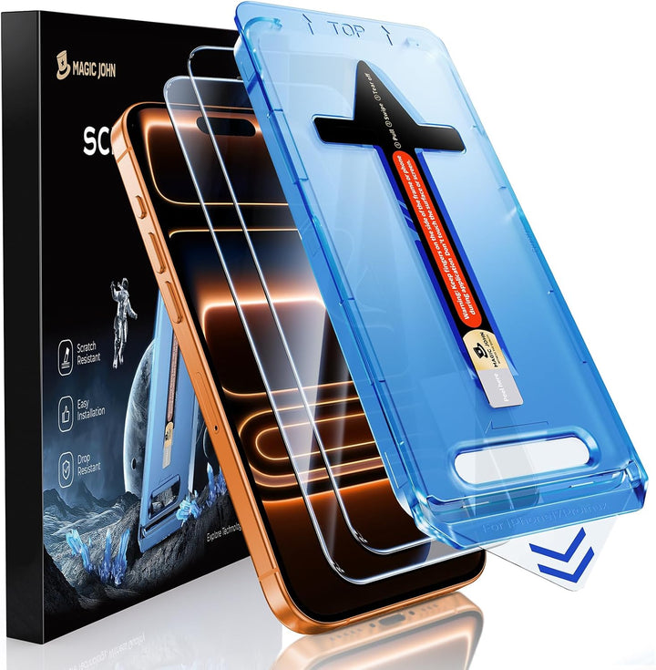 MAGIC JOHN 2 Pack for iPhone 17 Pro Max 6.9 inch Tempered Glass Screen Protector, Bubble Free, Easy Installation, Auto Dust-Elimination, HD Clear