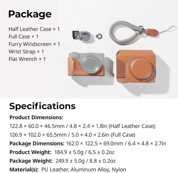 SmallRig Leather Case Kit for Canon PowerShot V1, Including Half Leather Case, Flip Case Cover, Wrist Strap & Furry Windscreen, Portable and Protecting (Brown) -5385