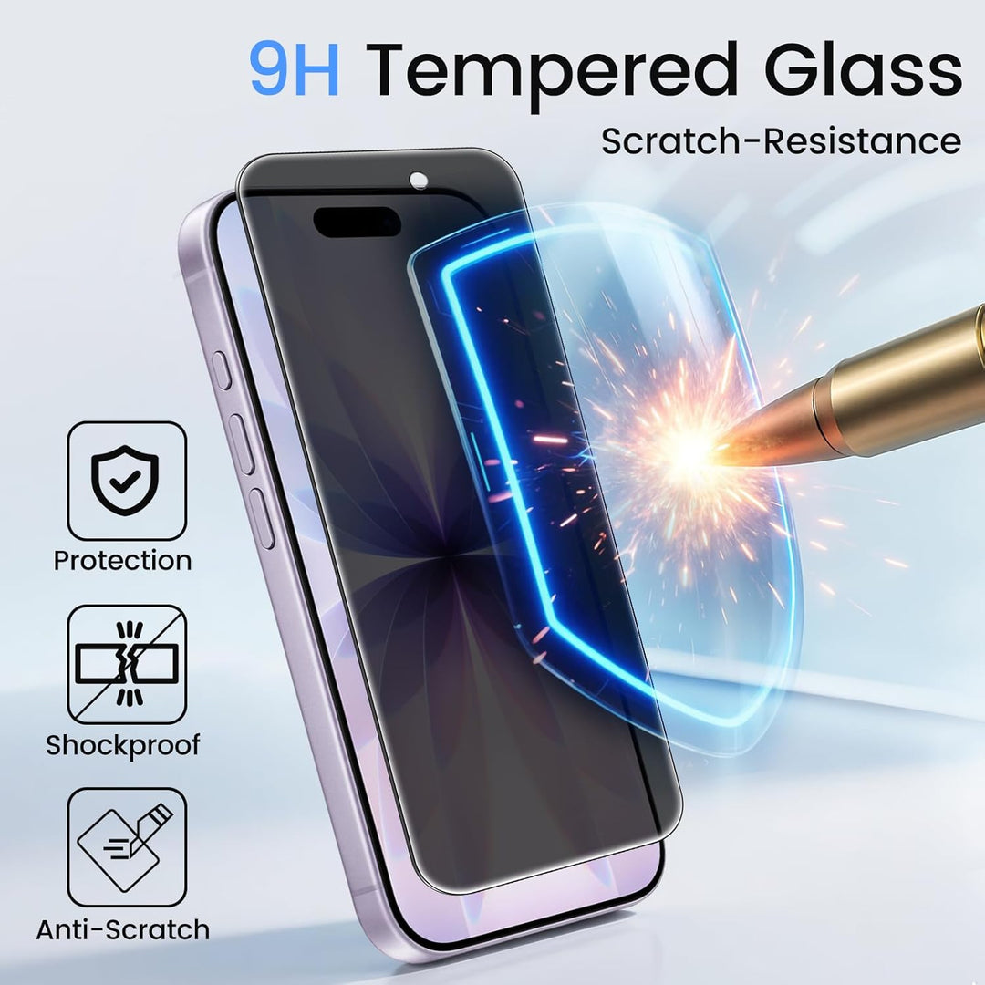 TQLGY Privacy Screen Protector for iPhone 17 6.3-Inch, Anti-Spy Private Tempered Glass with Easy Installation Tool, Anti-Scratch, Case Friendly, 2-Pack