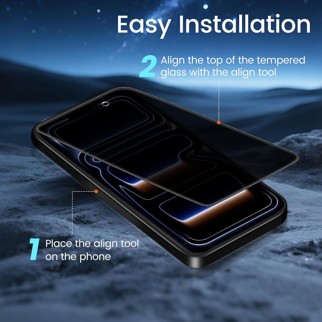 TQLGY Privacy Screen Protector for iPhone 17 Pro 6.3-Inch, Anti-Spy Private Tempered Glass with Easy Installation Tool, Anti-Scratch, Case Friendly, 2-Pack