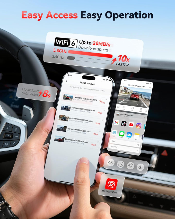 REDTIGER Dash Cam 4K Front and 1080P Rear, STARVIS 2 Sensor, 5GHz WiFi (20MB/s), GPS, WDR & HDR Night Vision, 170°Wide Angle, Loop Recording with Emergency Lock(SD Card Not Included)