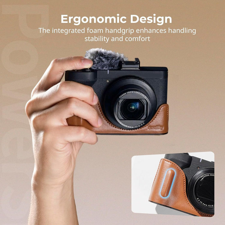SmallRig Leather Case Kit for Canon PowerShot V1, Including Half Leather Case, Flip Case Cover, Wrist Strap & Furry Windscreen, Portable and Protecting (Brown) -5385