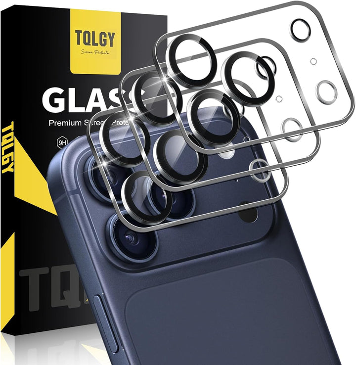 TQLGY 3 Pack Camera Lens Protector for iPhone 17 Pro 6.3", 9H Tempered Glass, HD Clear, Anti-Scratch, Strong Adhesion, Case Friendly, Easy Installation