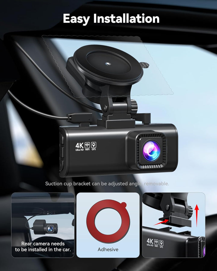 REDTIGER Dash Cam 4K Front and 1080P Rear, STARVIS 2 Sensor, 5GHz WiFi (20MB/s), GPS, WDR & HDR Night Vision, 170°Wide Angle, Loop Recording with Emergency Lock(SD Card Not Included)