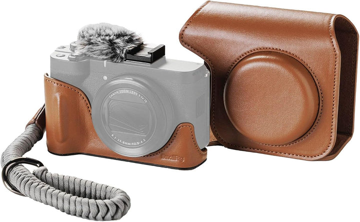 SmallRig Leather Case Kit for Canon PowerShot V1, Including Half Leather Case, Flip Case Cover, Wrist Strap & Furry Windscreen, Portable and Protecting (Brown) -5385
