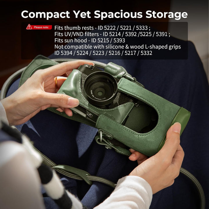 SMALLRIG Leather Case Kit for FUJIFILM X Half, Retro Style Full-Cover Carrying Bag with Half Leather Case, Built-in Card Pocket, Portable and Protecting with Woven Shoulder Strap (Green) - 5220