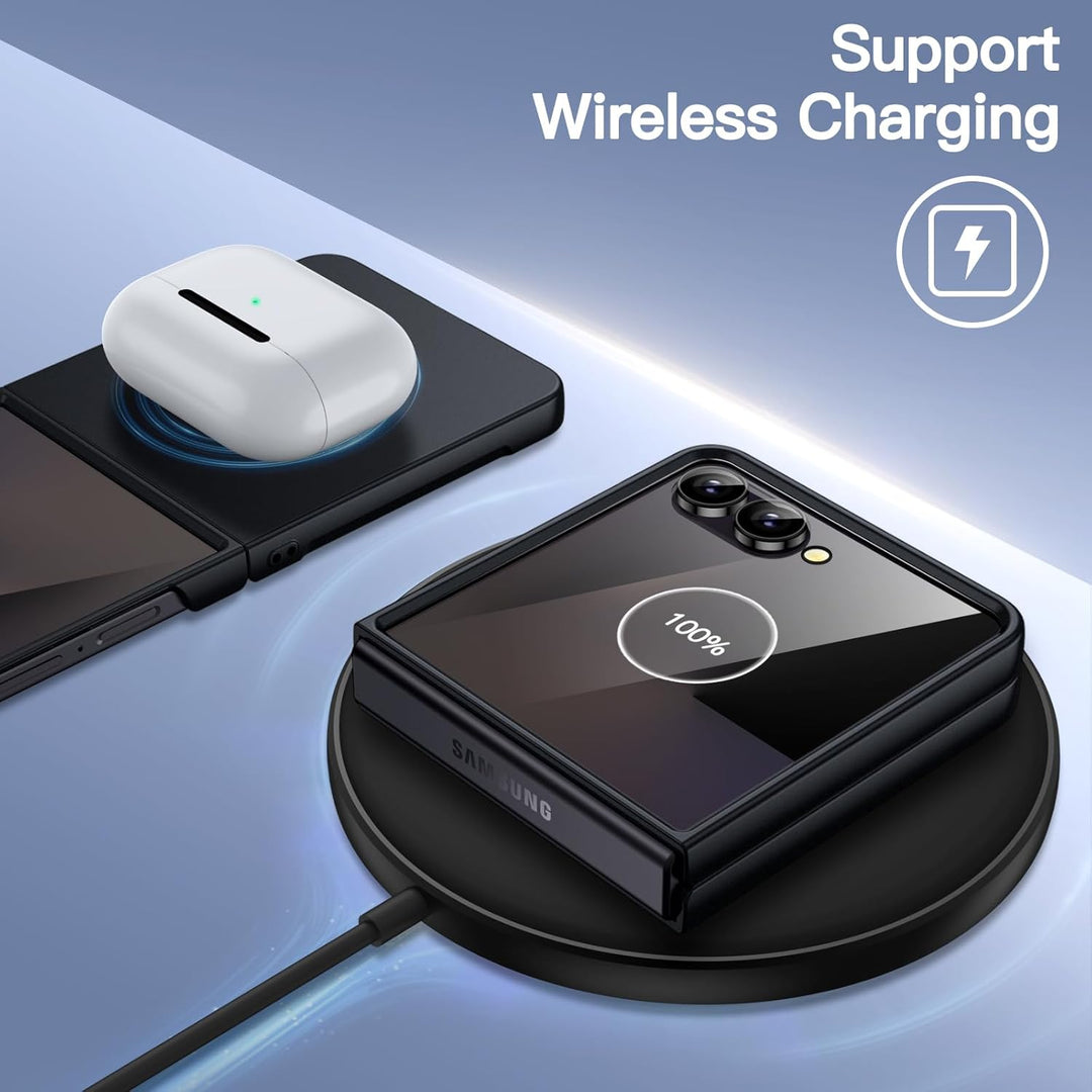 JETech Case for Samsung Galaxy Z Flip 7 2025 with Built-in Front Tempered Glass Screen Protector, Hard PC Slim Shockproof Anti-Scratch Protective Phone Cover (Black)