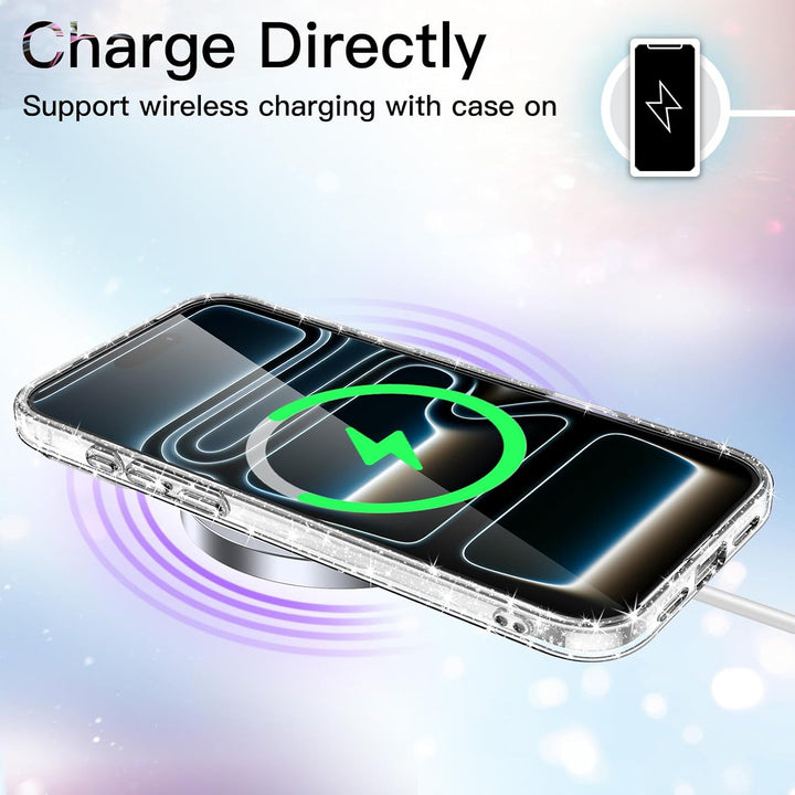 JETech Glitter Case for iPhone 17 Pro 6.3-Inch, Bling Sparkle Shockproof Phone Bumper Cover, Cute Sparkly for Women and Girls (Clear)