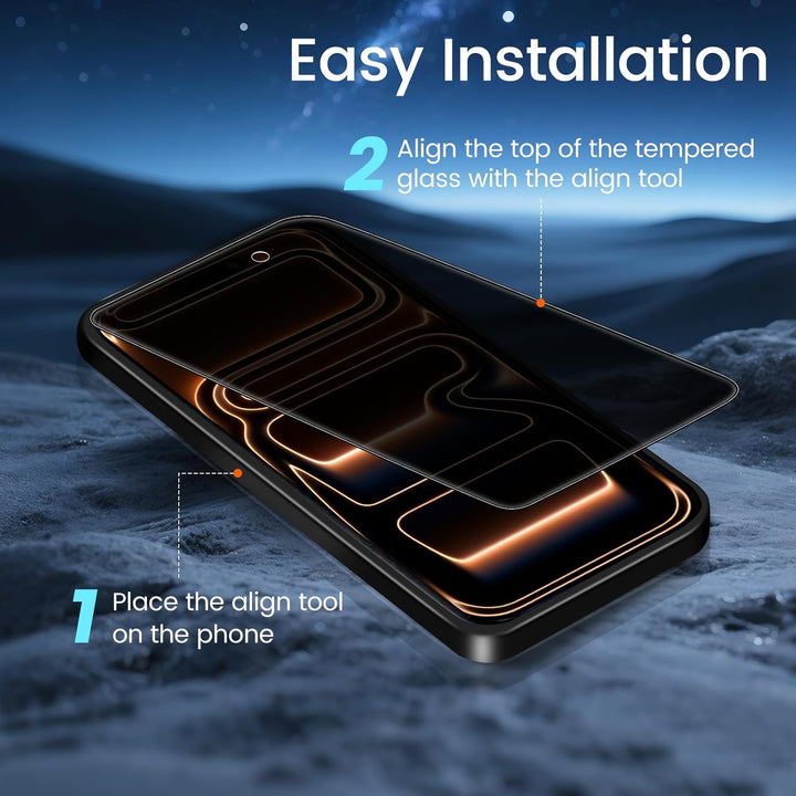 TQLGY Privacy Screen Protector for iPhone 17 Pro Max 6.9-Inch, Anti-Spy Private Tempered Glass with Easy Installation Tool, Anti-Scratch, Case Friendly, 2-Pack