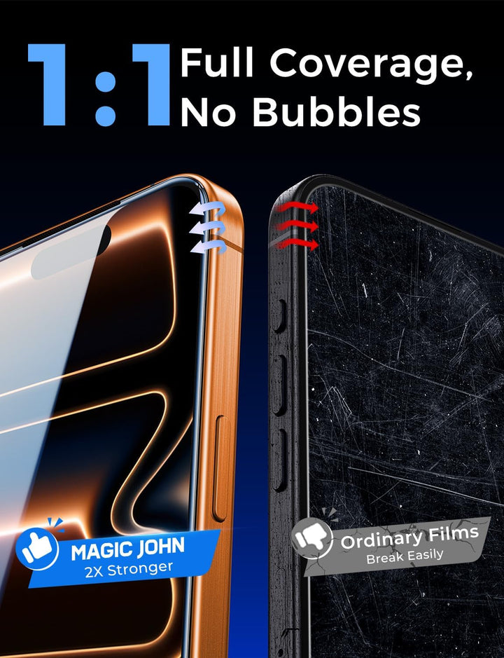 MAGIC JOHN 2 Pack for iPhone 17 Pro Max 6.9 inch Tempered Glass Screen Protector, Bubble Free, Easy Installation, Auto Dust-Elimination, HD Clear