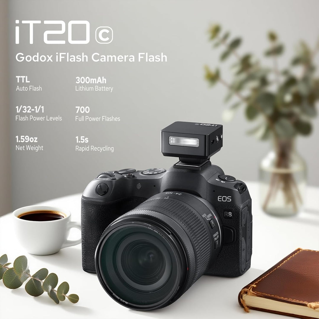 Godox iT20-C Flash for Canon, Mini TTL Speedlite with Intuitive Screen, 1.5s Recycle, 700 Full Power Mini TTL Speedlite with USB-C Charge Built-in Battery Portable Pocket Flashes