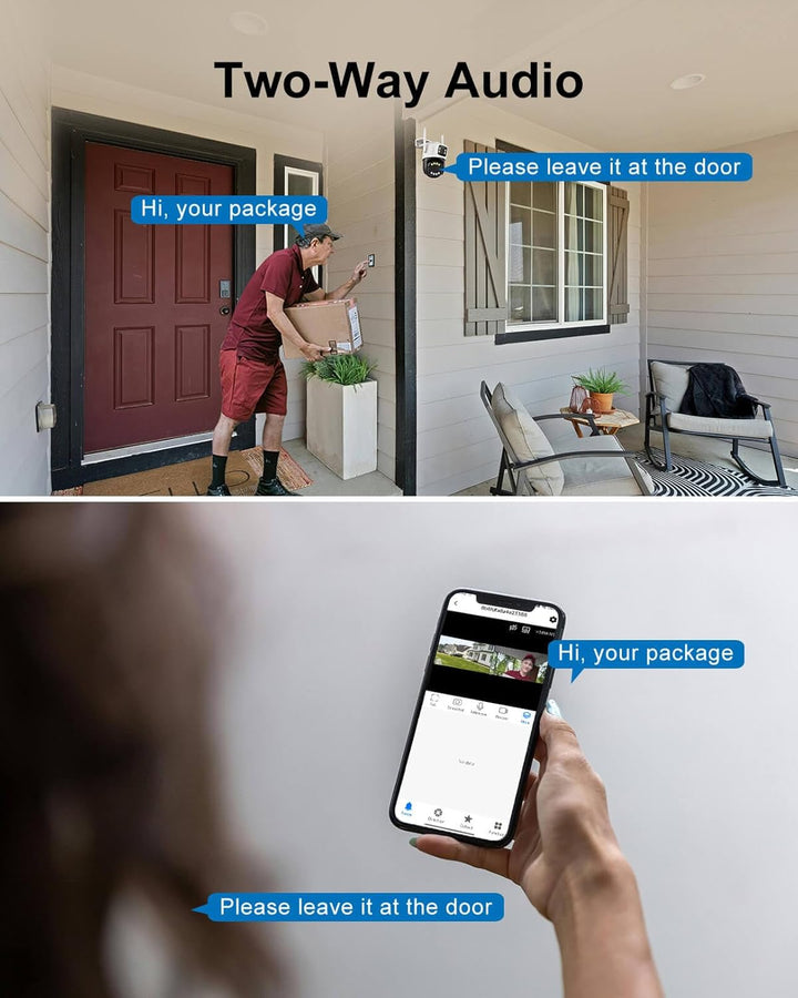 6MP WiFi Dual Lens Outdoor Security Camera Outdoor, Home Surveillance Camera, 2.4GHz Wireless, PTZ, 355°Pan, 90°Tilt, Human Detection & Auto Tracking, 2-Way Audio, IP66, Night Vision, 24/7 Recording