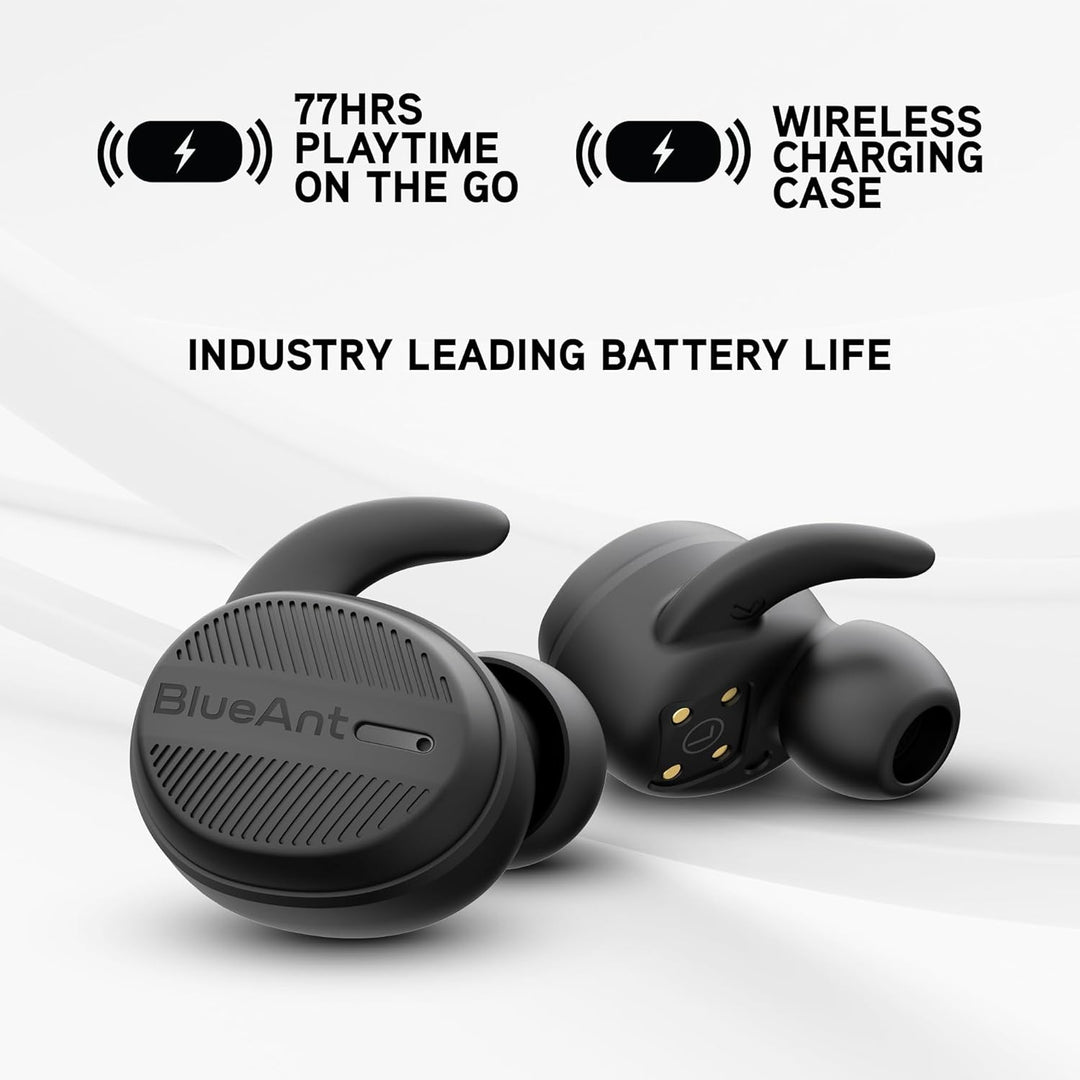 BlueAnt Pump Air X2 True Wireless in Ear Buds, IP67 Waterproof, 77 Hours Battery Life, Charging case, Deep bass, Noise Cancelling, 7 Comfortseal Tips, 6mm Drivers, Lightweight 4g per Bud, Easy Set up