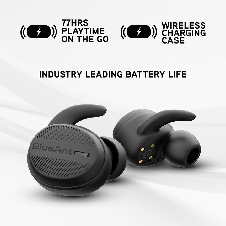 BlueAnt Pump Air X2 True Wireless in Ear Buds, IP67 Waterproof, 77 Hours Battery Life, Charging case, Deep bass, Noise Cancelling, 7 Comfortseal Tips, 6mm Drivers, Lightweight 4g per Bud, Easy Set up