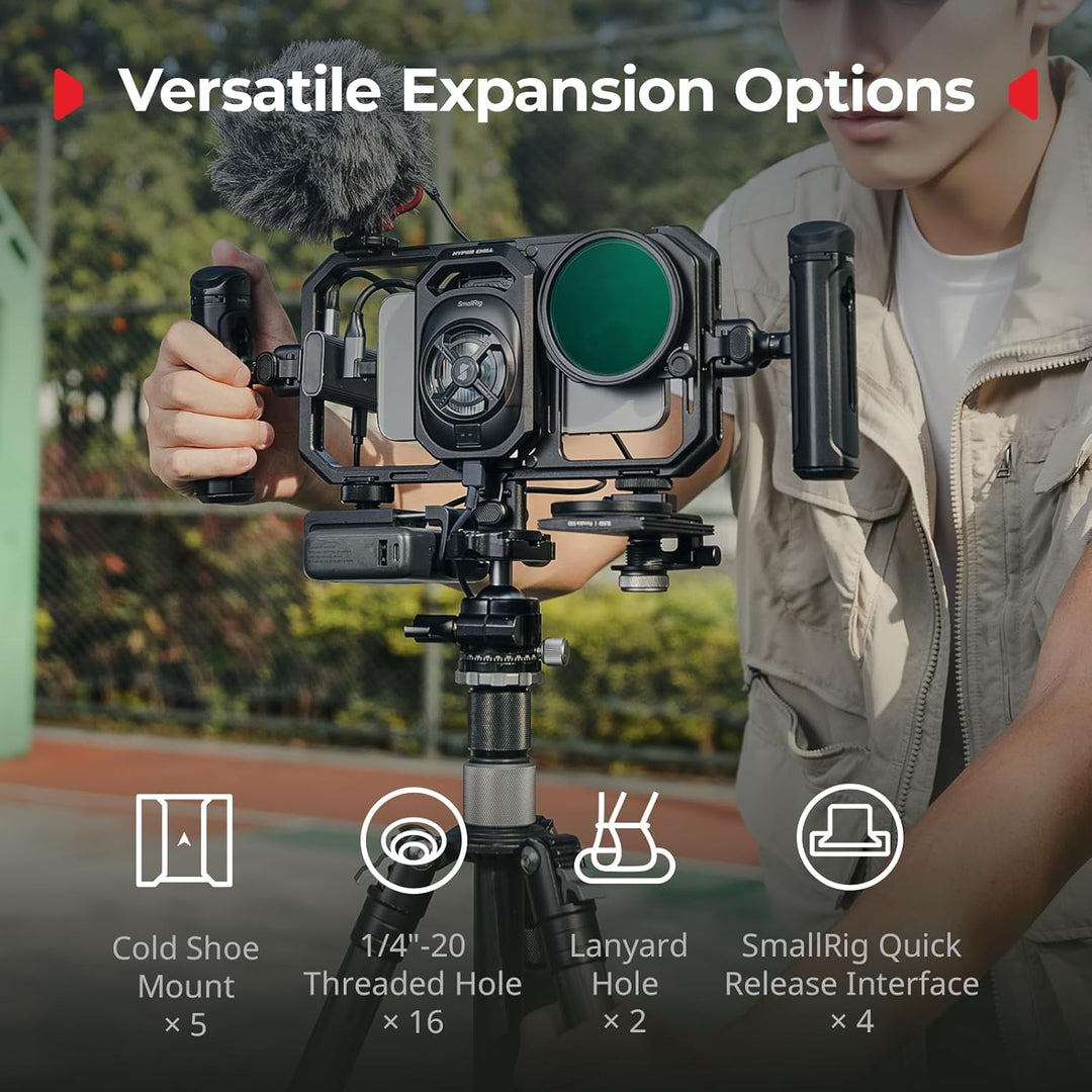 SmallRig Universal Hyper Chill Cooling Phone Cage for iPhone/Android, with 15W Active Cooler & 2-in-1 USB-C Adapter & Power Bank Holder, Compatible 2.5-3.1" Phones, Live Streaming Video Shooting-5275