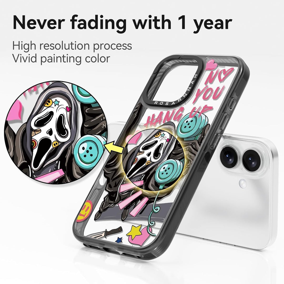 Cute Funny Skeleton Phone Cases for iPhone 16 Pro Max - Durable Shockproof 6.6 ft Drop Impact Case (Black Halloween Horror Design)