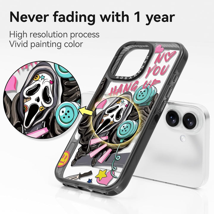 Cute Funny Skeleton Phone Cases for iPhone 16 Pro Max - Durable Shockproof 6.6 ft Drop Impact Case (Black Halloween Horror Design)