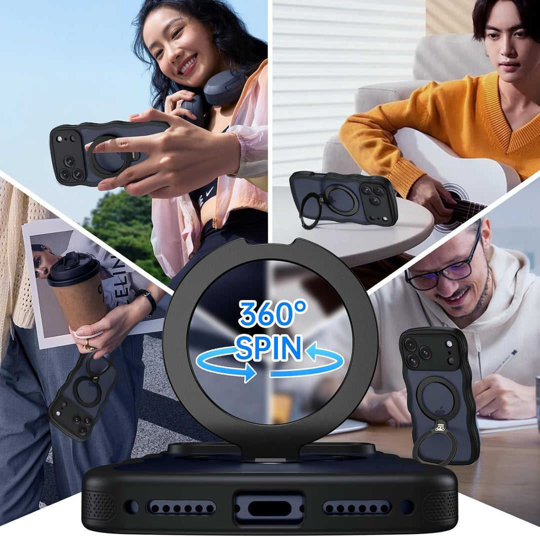 Telaso Case for iPhone 17 Pro Max, Compatible with Magsafe 360° Rotatable Ring Stand Wavy Frame Slim Translucent Matte Cover Magnetic Shockproof Skin-Friendly Phone Case for iPhone 17 Pro Max, Black