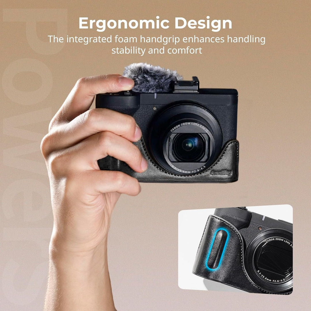 SmallRig Leather Case Kit for Canon PowerShot V1, Including Half Leather Case, Flip Case Cover, Wrist Strap & Furry Windscreen, Portable and Protecting (Black) -5386