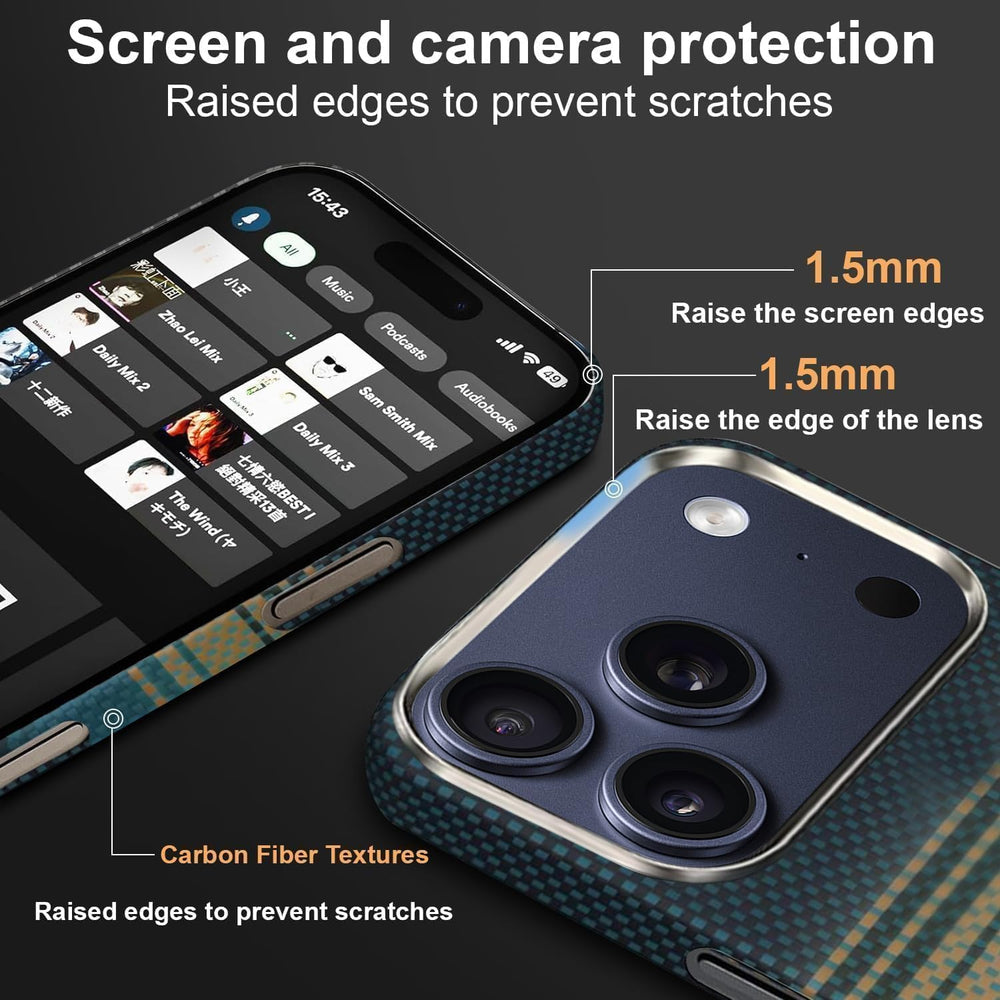 Case for iPhone 17 Pro Max: Business Men Slim Magnetic Anti Fall Cover (Compatible with MagSafe) - 1500D Aramid Fiber Textures Design Thin & Light Cover with a Caseless Feel (Moonrise Blue)