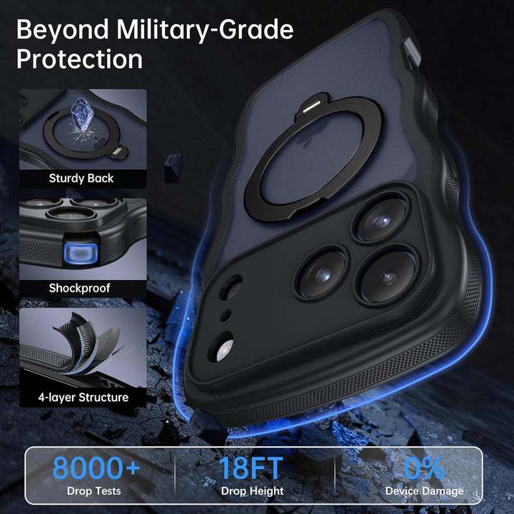 Telaso Case for iPhone 17 Pro Max, Compatible with Magsafe 360° Rotatable Ring Stand Wavy Frame Slim Translucent Matte Cover Magnetic Shockproof Skin-Friendly Phone Case for iPhone 17 Pro Max, Black