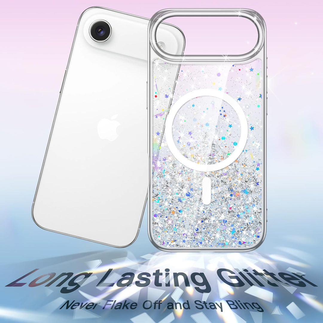 JETech Glitter Case for iPhone Air Compatible with MagSafe, Clear Cute Bling Sparkle for Women and Girls, Shiny Shockproof Magnetic Sparkly Phone Cover, 6.5-Inch Display (Clear)