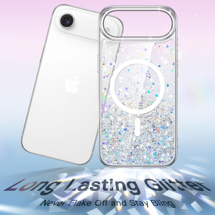 JETech Glitter Case for iPhone Air Compatible with MagSafe, Clear Cute Bling Sparkle for Women and Girls, Shiny Shockproof Magnetic Sparkly Phone Cover, 6.5-Inch Display (Clear)
