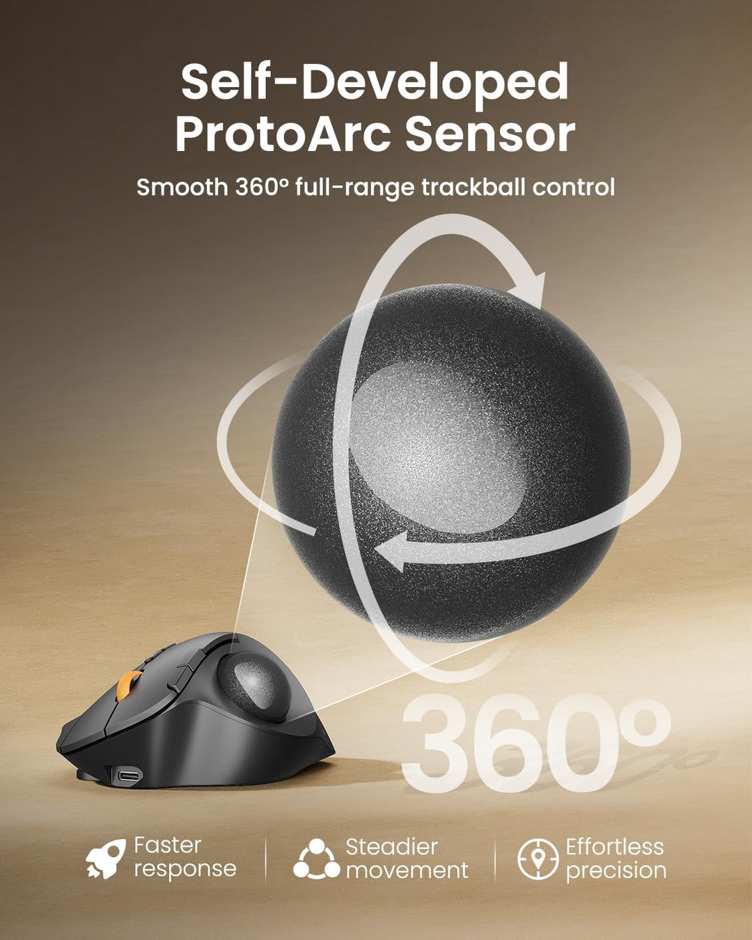 ProtoArc Wireless Trackball Mouse, EM02 Bluetooth Ergonomic Rechargeable Computer Ball Mouse, Adjustable Angle & 3 Device Connection, Thumb Control and Smooth Tracking for Laptop, PC, Mac-Gray