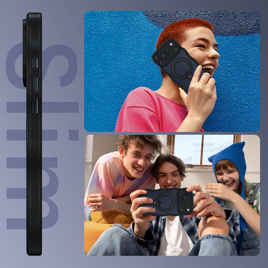 Telaso Case for iPhone 17 Pro Max, Compatible with Magsafe 360° Rotatable Ring Stand Wavy Frame Slim Translucent Matte Cover Magnetic Shockproof Skin-Friendly Phone Case for iPhone 17 Pro Max, Black