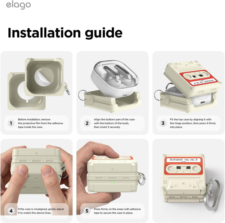 Samsung Galaxy Buds 4 Pro & Galaxy Buds 4 Case, Carabiner Included, Full Protection, Cassette (Classic White)