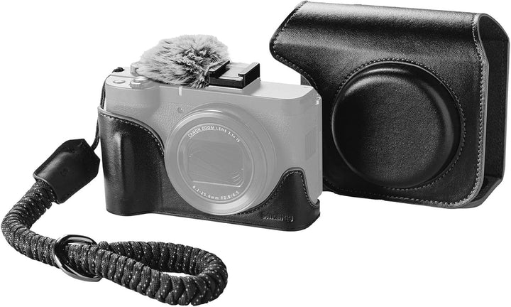 SmallRig Leather Case Kit for Canon PowerShot V1, Including Half Leather Case, Flip Case Cover, Wrist Strap & Furry Windscreen, Portable and Protecting (Black) -5386