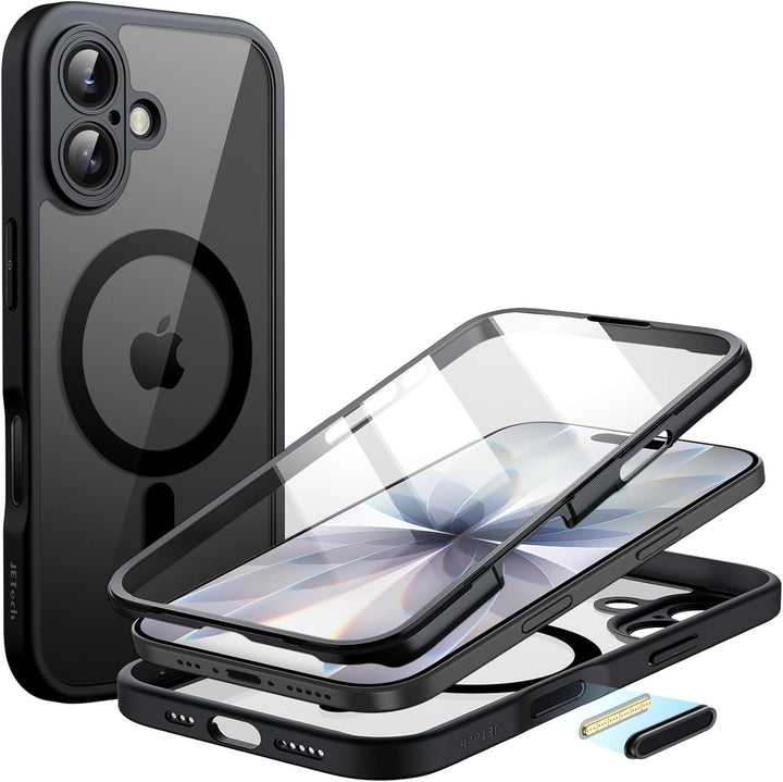 iPhone 17 Case with Built-in Tempered Glass Screen Protector and Camera Control Button, Compatible with MagSafe, 360 Degree Full Body Cover (Black)