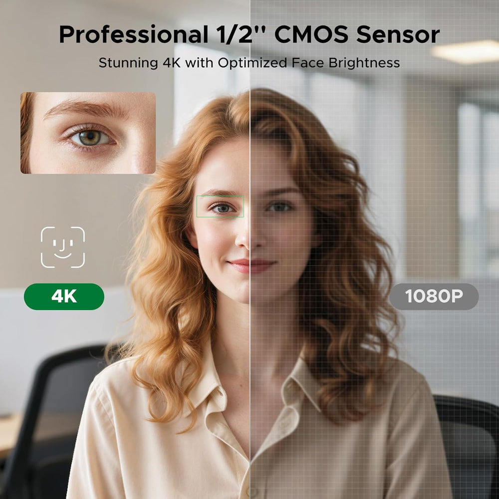 UGREEN FineCam Pro 4K Webcam for PC with 7 Filters Switching, 1/2" Sensor, Auto Framing, Face AE, AI Noise-Canceling Mic, Gesture Control, PDAF Auto Focus for Streaming, Conference, Zoom, Switch 2