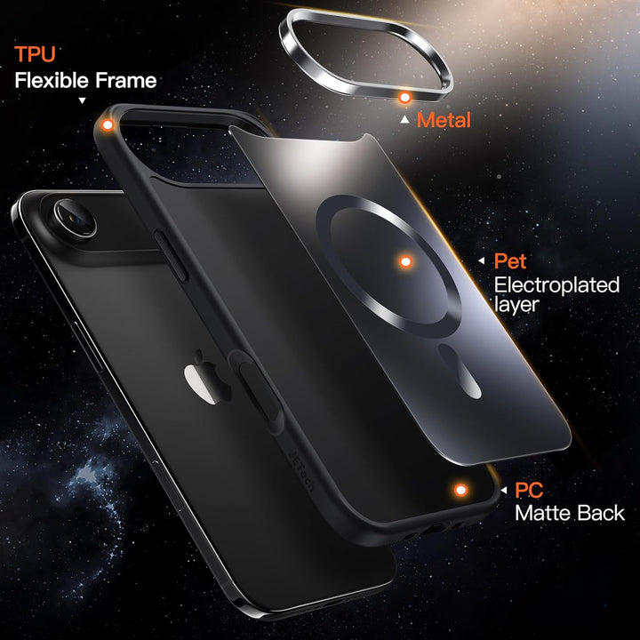 JETech Magnetic Case for iPhone 17 Air Compatible with MagSafe, Luxury Metallic Luster Matte Back Slim Shockproof Electroplated Phone Cover, 6.5-Inch Display (Black)
