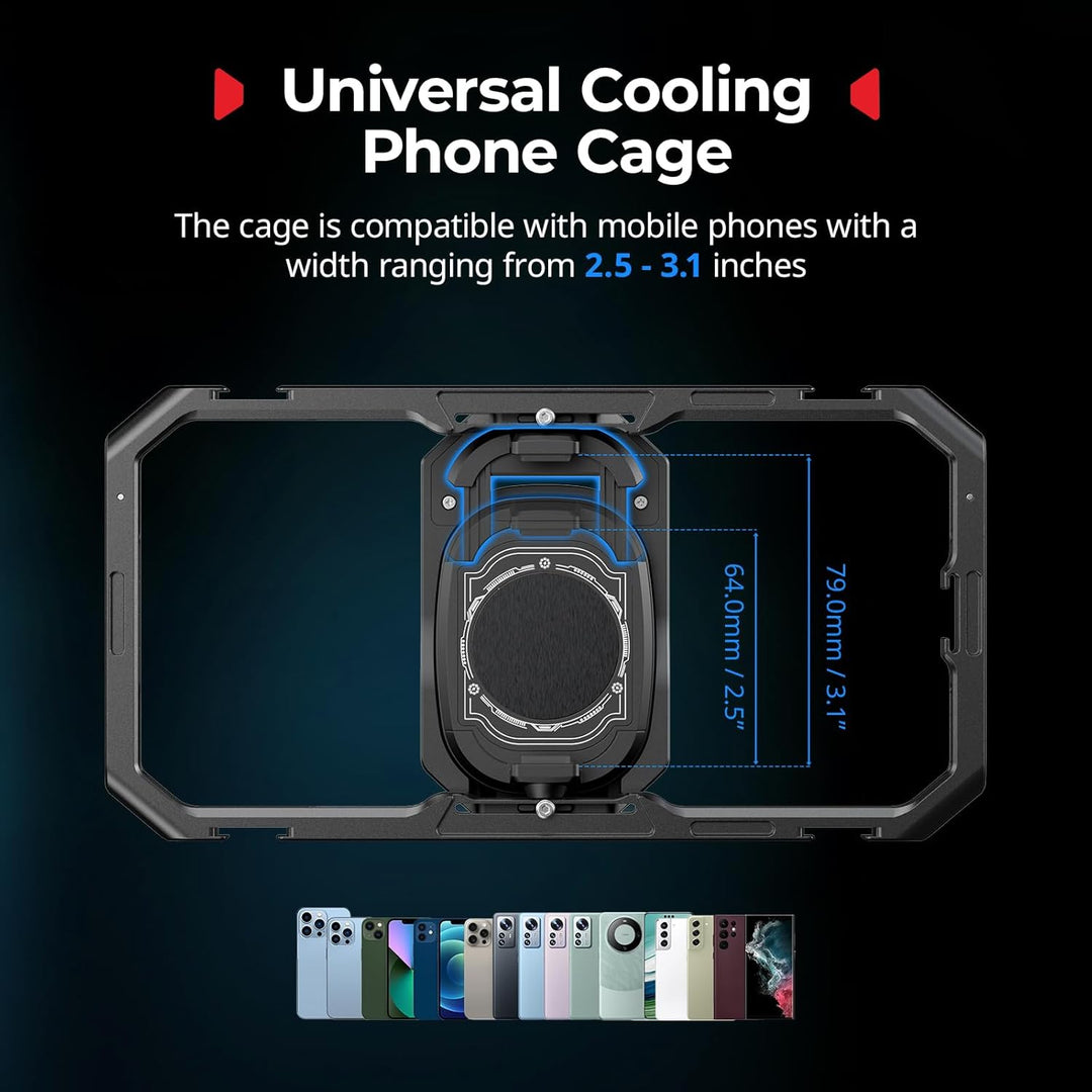 SmallRig Universal Hyper Chill Cooling Phone Cage for iPhone/Android, with 15W Active Cooler & 2-in-1 USB-C Adapter & Power Bank Holder, Compatible 2.5-3.1" Phones, Live Streaming Video Shooting-5275